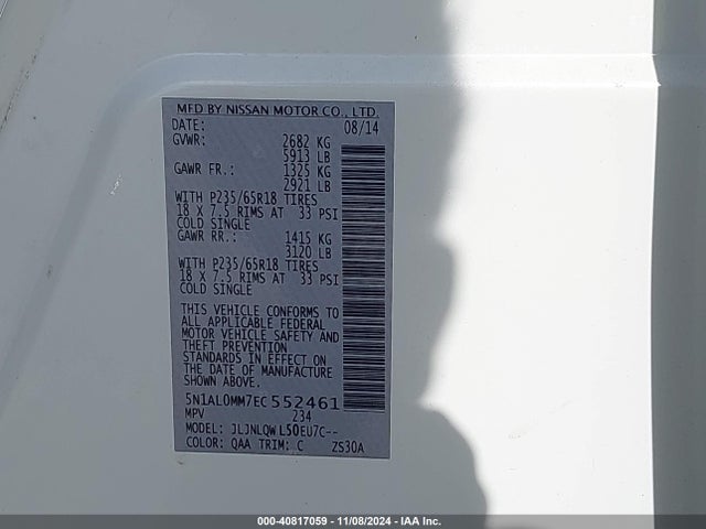 Infiniti QX60 2014 5N1AL0MM7EC552461 Image 9