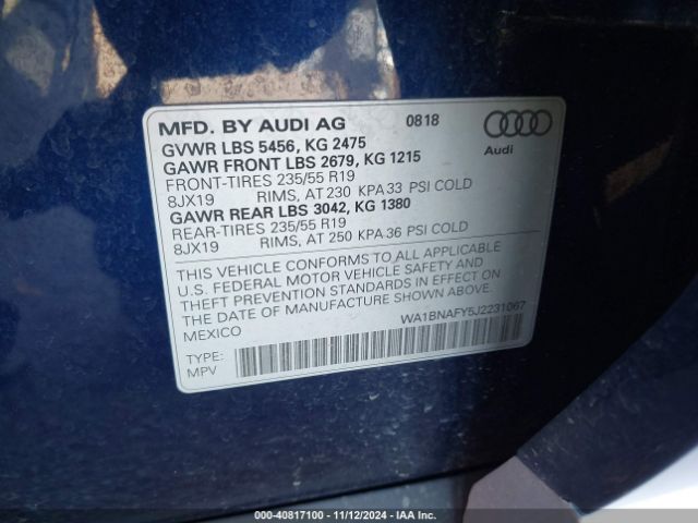 WA1BNAFY5J2231067 Audi Q5 2.0t Premium/2.0t Tech Premium