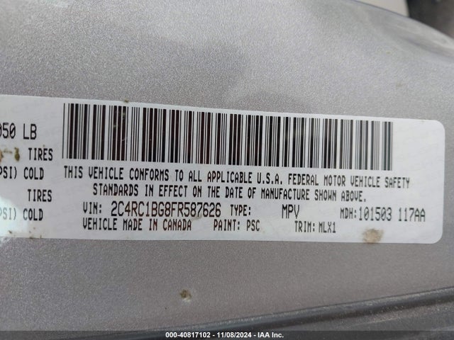 2C4RC1BG8FR587626 Chrysler Town & Country Touring