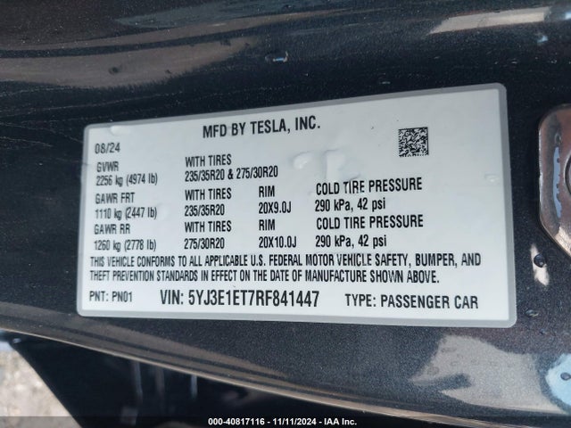 2024 TESLA MODEL 3 5YJ3E1ET7RF841447 Photo 8