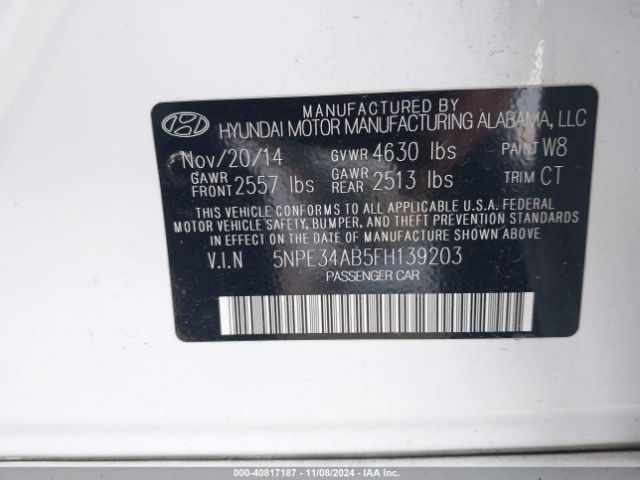 5NPE34AB5FH139203 Hyundai Sonata Limited 2.0t