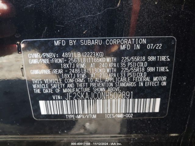 JF2SKAJC0NH502891 Subaru Forester Sport