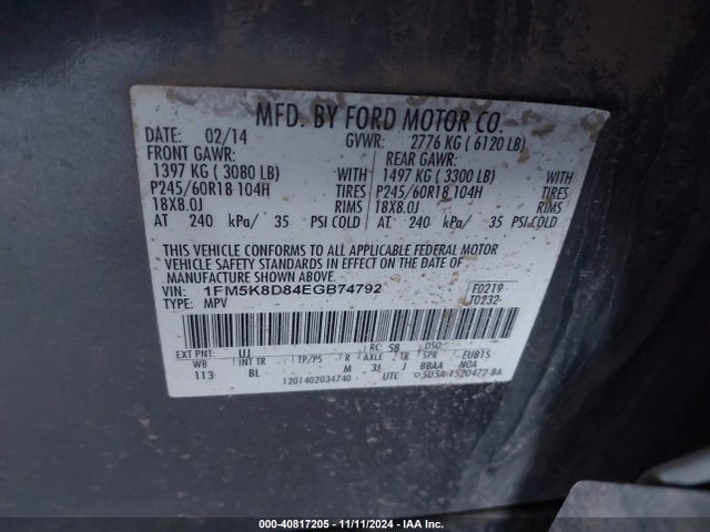 1FM5K8D84EGB74792 Ford EXPLORER XLT
