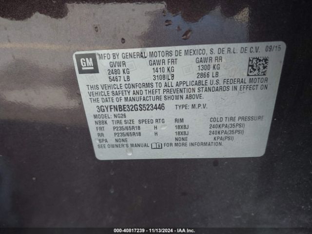 3GYFNBE32GS523446 Cadillac Srx Luxury Collection