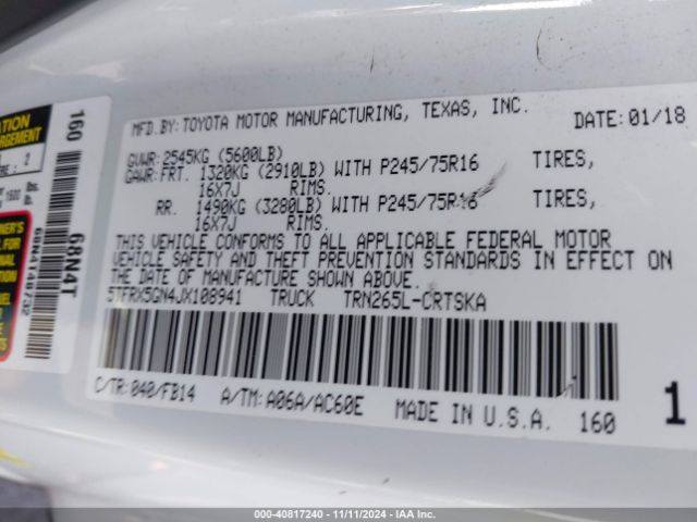 5TFRX5GN4JX108941 Toyota Tacoma Sr