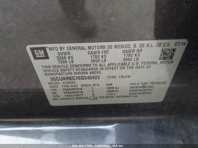 Chevrolet Silverado 1500 2lt 2014 3GCUKREC7EG548423 Image 9