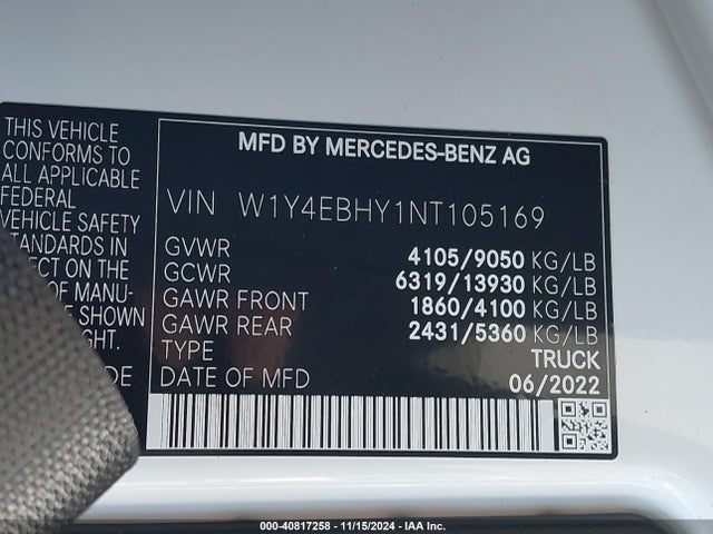 W1Y4EBHY1NT105169 Mercedes-Benz Sprinter 2500 Standard Roof V6