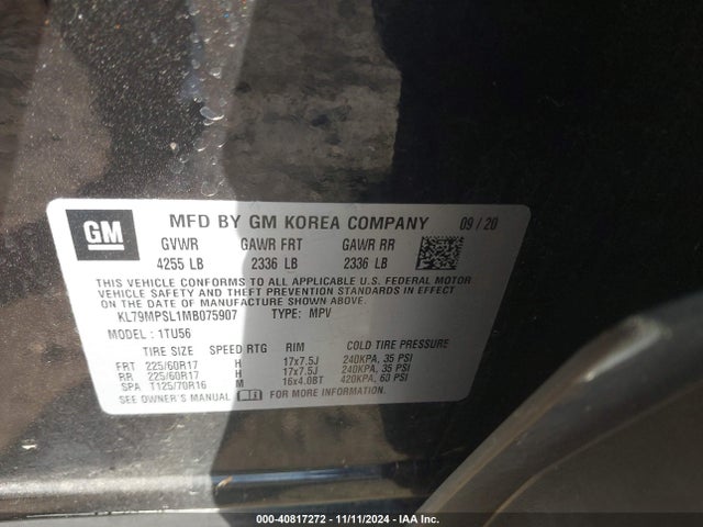 KL79MPSL1MB075907 Chevrolet Trailblazer Fwd Lt