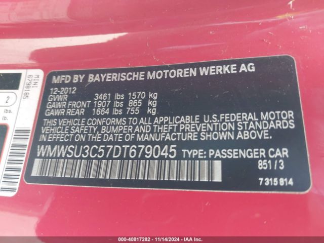 2013 MINI HARDTOP WMWSU3C57DT679045 Photo 8