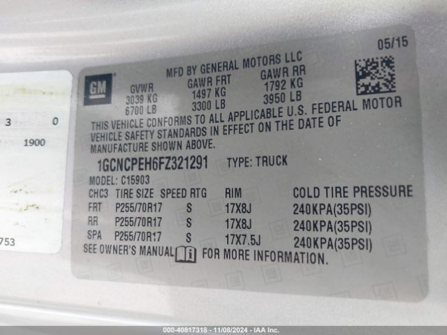 1GCNCPEH6FZ321291 Chevrolet Silverado 1500 Wt