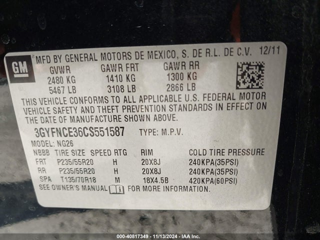 2012 CADILLAC SRX 3GYFNCE36CS551587 Photo 8