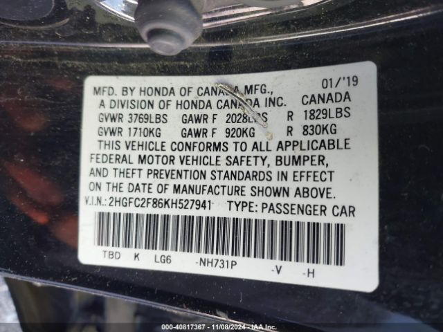 2HGFC2F86KH527941 Honda Civic Sport