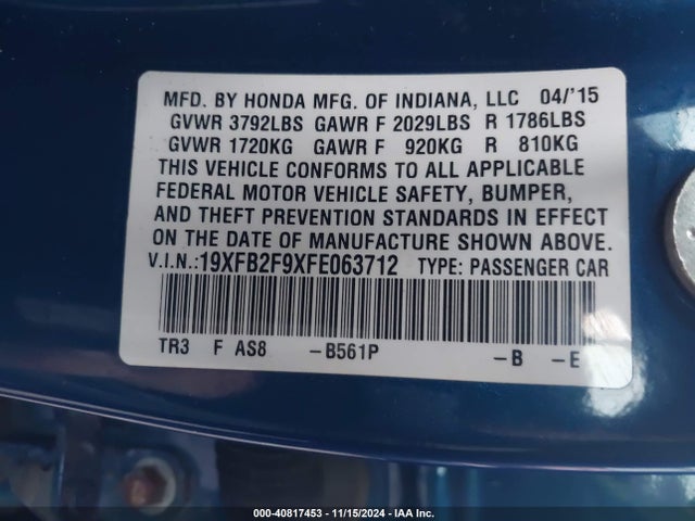 Honda Civic Ex-l 2015 19XFB2F9XFE063712 Image 9