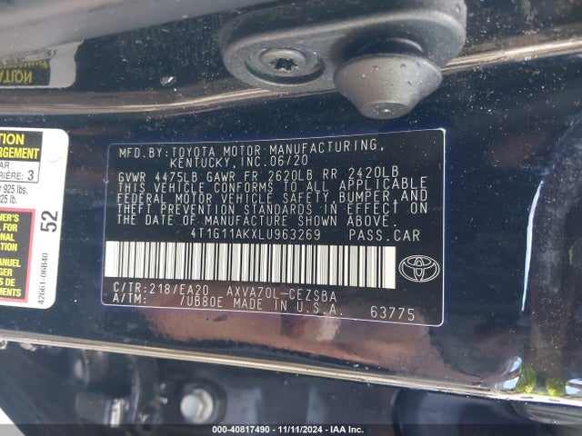 4T1G11AKXLU963269 Toyota CAMRY SE