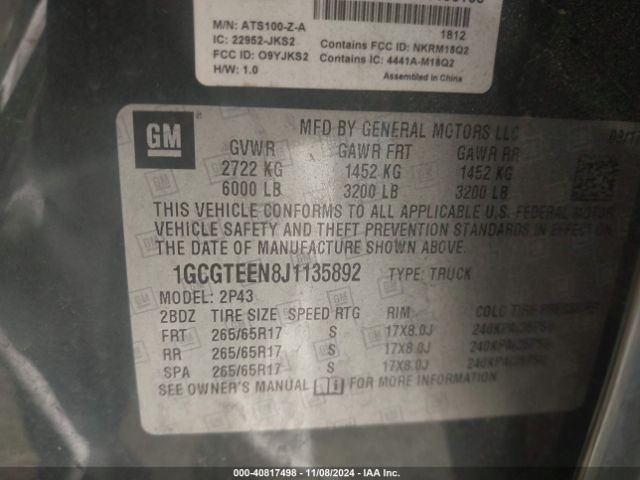 1GCGTEEN8J1135892 Chevrolet Colorado Zr2