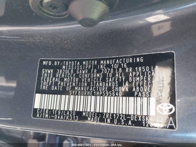 5YFBURHE1HP595640 Toyota Corolla Xse