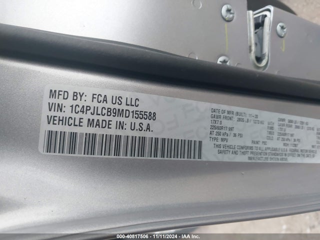 1C4PJLCB9MD155588 Jeep Cherokee Latitude Fwd