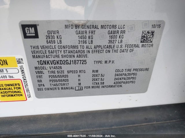 1GNKVGKD2GJ187725 Chevrolet Traverse 1lt