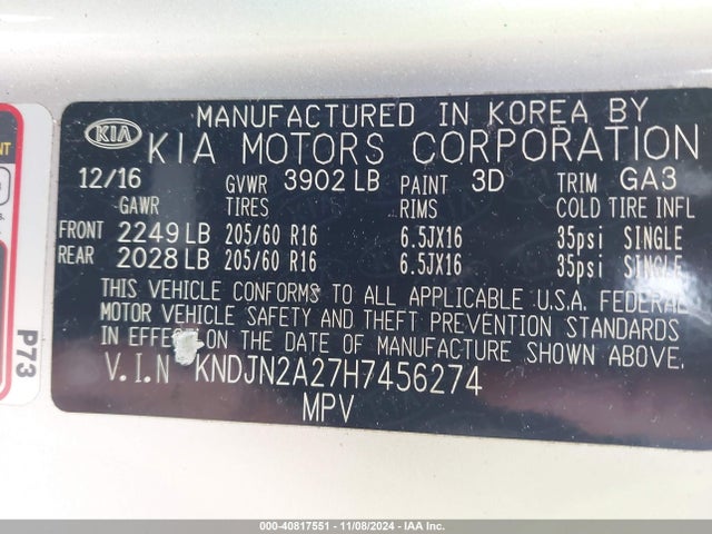 KIA Soul 2017 KNDJN2A27H7456274 Image 9