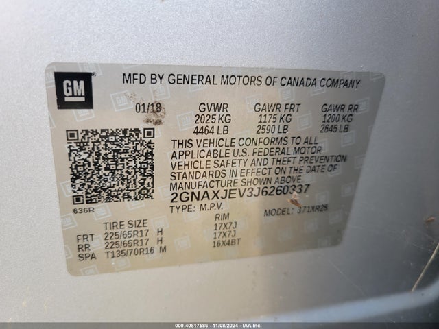 Chevrolet Equinox 2018 2GNAXJEV3J6260337 Image 8