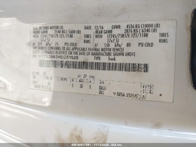 Ford F-250 Xl 2017 1FT7X2B63HEC51925 Image 9