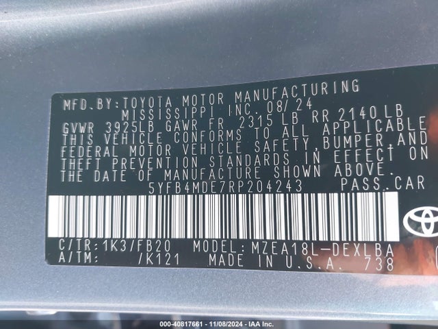 Toyota COROLLA LE 2024 5YFB4MDE7RP204243 Image 9