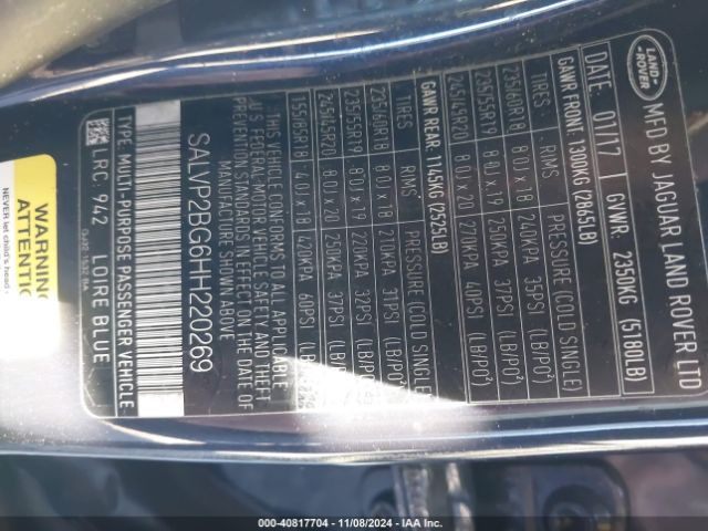 SALVP2BG6HH220269 Land Rover Range Rover Evoque Se/se Premium