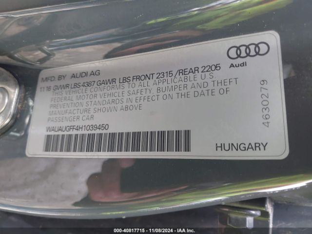 WAUAUGFF4H1039450 Audi A3 2.0t Premium