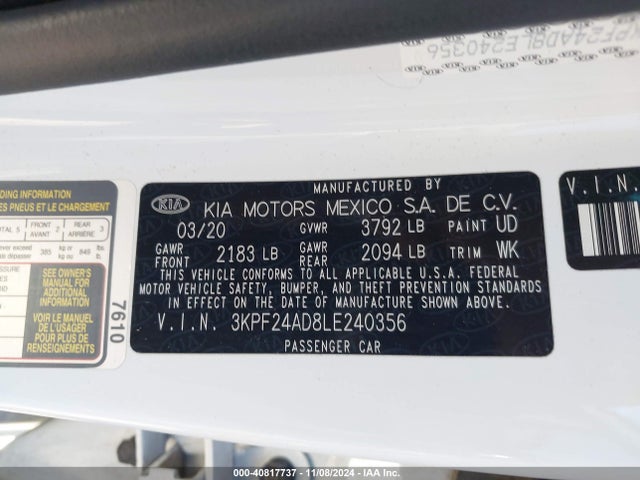 KIA Forte Lxs 2020 3KPF24AD8LE240356 Image 9