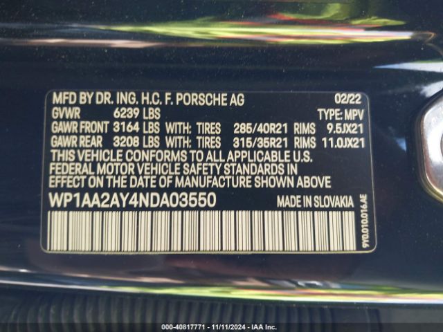 WP1AA2AY4NDA03550 Porsche Cayenne Platinum Edition