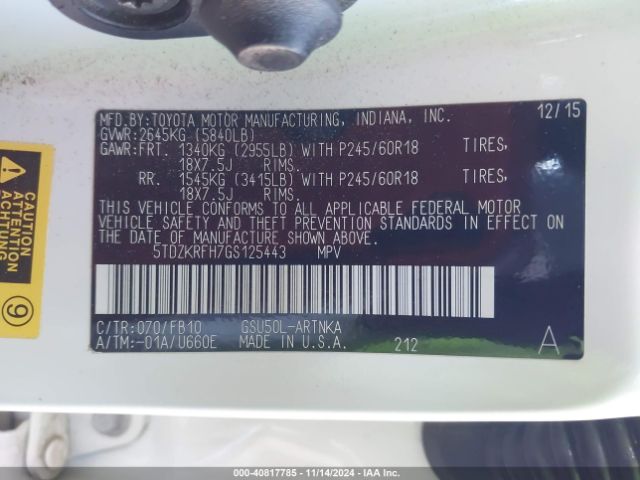 5TDZKRFH7GS125443 Toyota Highlander Le V6