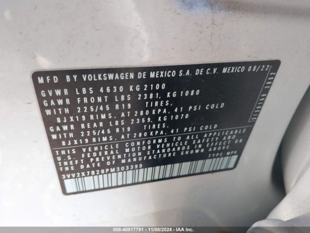 3VV2X7B28PM303399 Volkswagen Taos 1.5t Sel