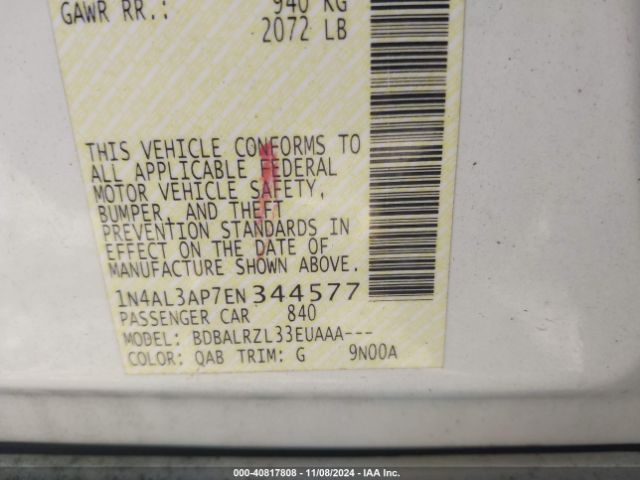1N4AL3AP7EN344577 Nissan Altima 2.5/2.5 S/2.5 Sl/2.5 Sv