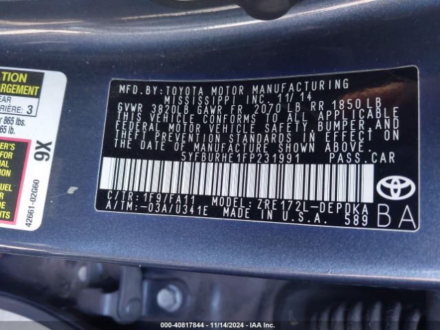 5YFBURHE1FP231991 Toyota COROLLA L