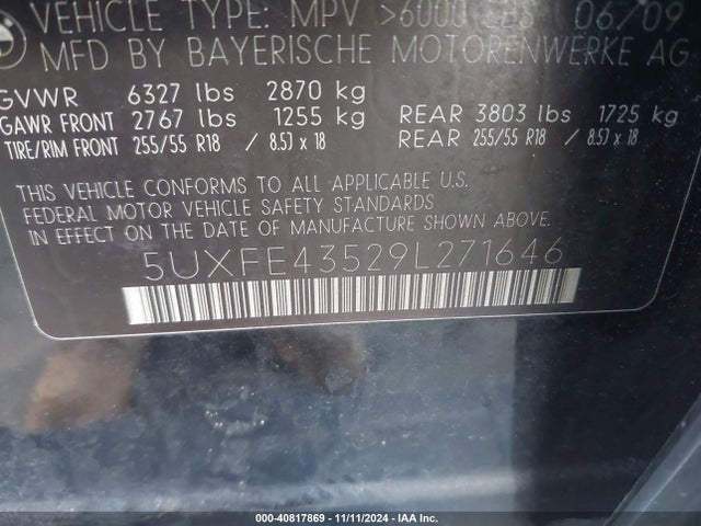 Aukcja sprzedaży 2009 Bmw X5 Xdrive30i, vin: 5UXFE43529L271646, numer aukcji: 40817869