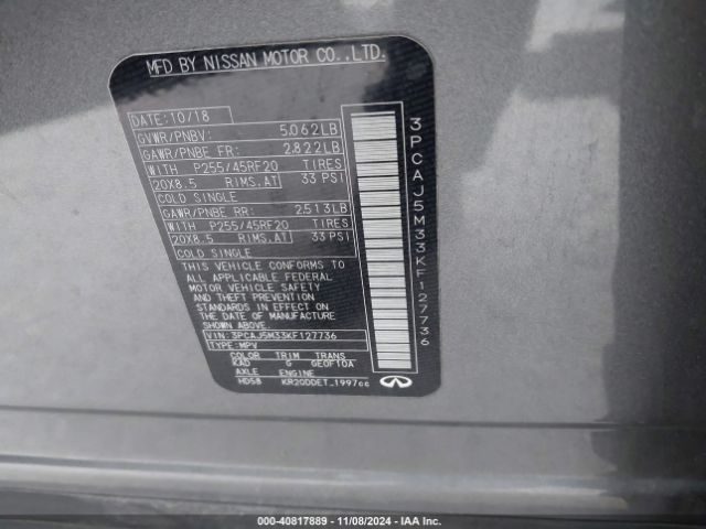 3PCAJ5M33KF127736 Infiniti Qx50 Essential