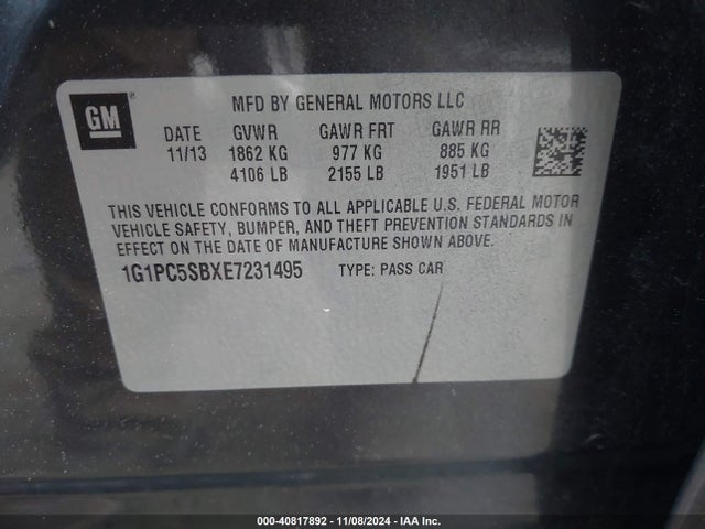 Chevrolet Cruze 1lt Auto 2014 1G1PC5SBXE7231495 Image 9