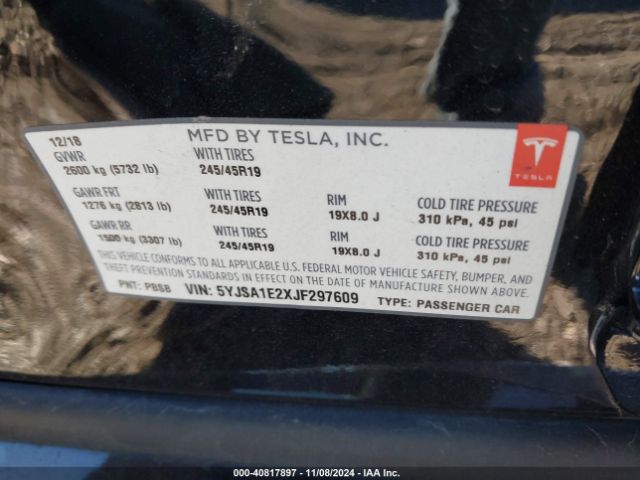 5YJSA1E2XJF297609 Tesla Model S 100d/75d/p100d