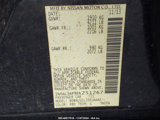 1N4AL3AP9EN251267 Nissan Altima