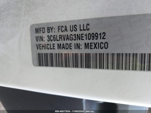 3C6LRVAG3NE109912 RAM Promaster 1500 Low Roof 136 Wb