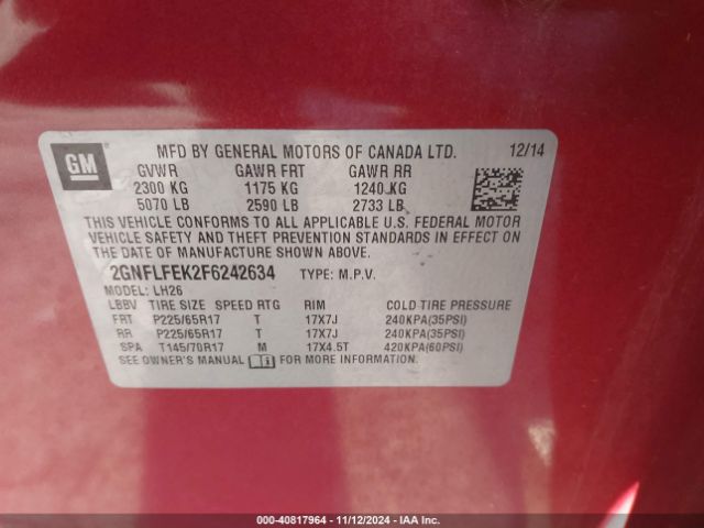 2GNFLFEK2F6242634 Chevrolet EQUINOX 1LT