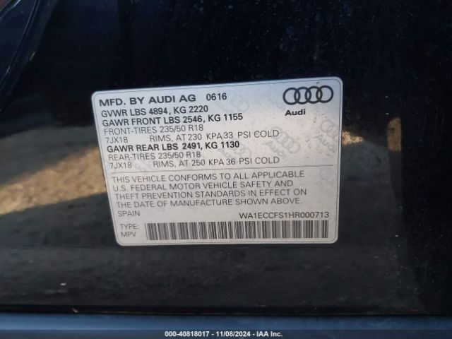 WA1ECCFS1HR000713 Audi Q3 2.0t Premium