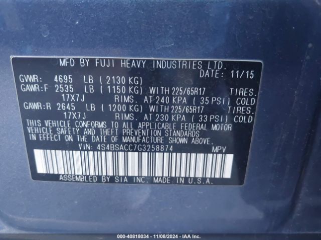 4S4BSACC7G3258874 Subaru Outback 2.5i Premium