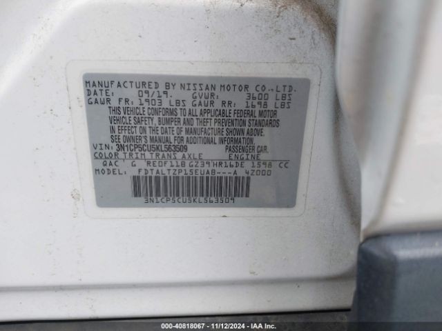 3N1CP5CU5KL563509 Nissan KICKS SR