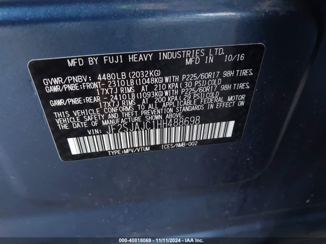 Subaru Forester 2.5i Limited 2017 JF2SJAJC1HH488698 Image 9