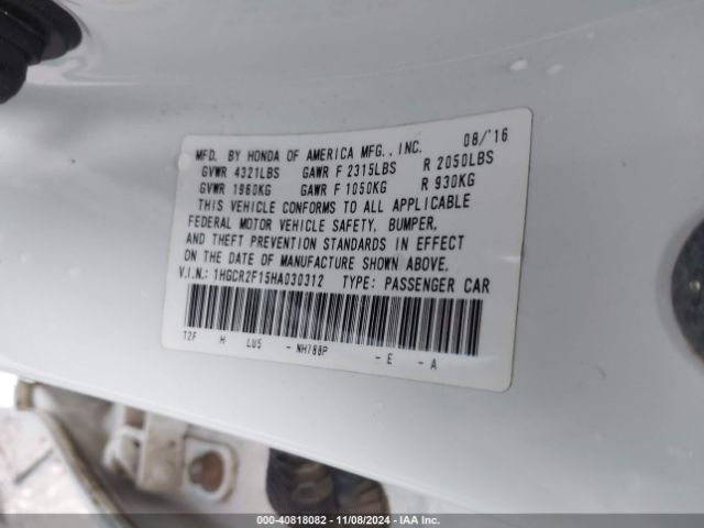 1HGCR2F15HA030312 Honda Accord Sport Se