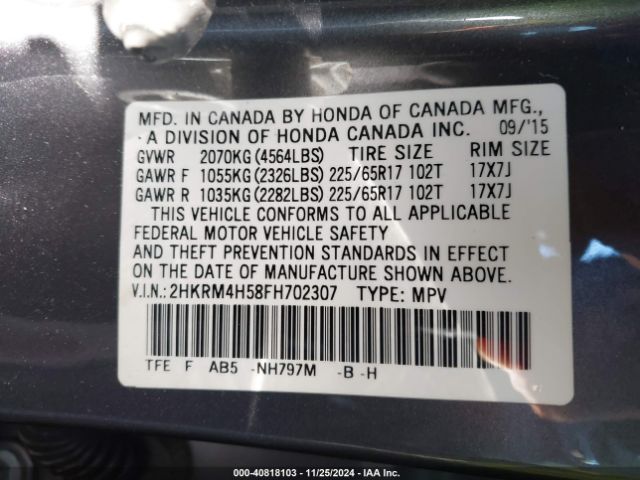 2HKRM4H58FH702307 Honda CR-V EX