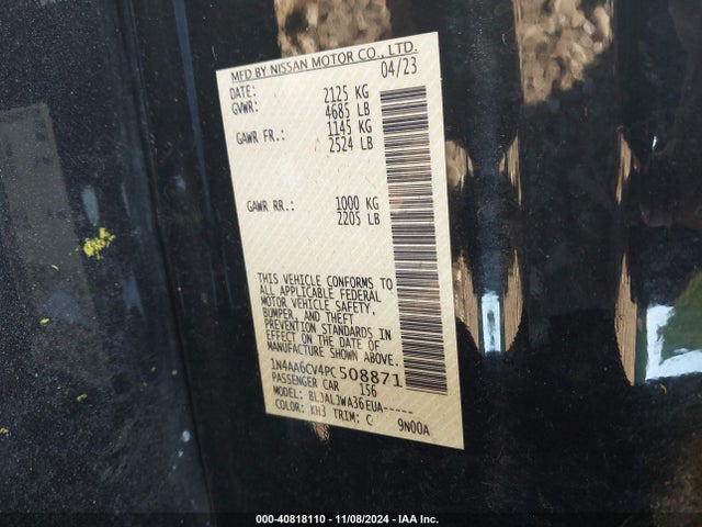 Nissan Maxima Sv Xtronic Cvt 2023 1N4AA6CV4PC508871 Image 9