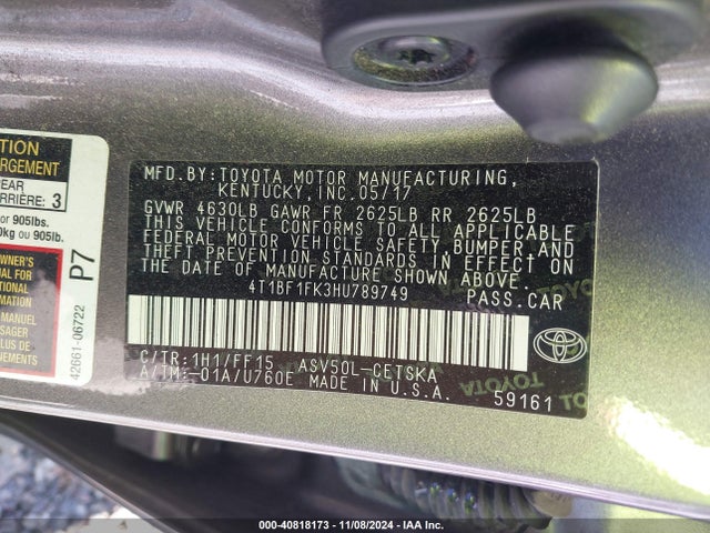 Toyota CAMRY SE 2017 4T1BF1FK3HU789749 Image 9