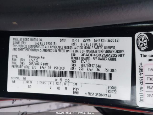 3FADP4GX2GM202987 Ford FIESTA ST